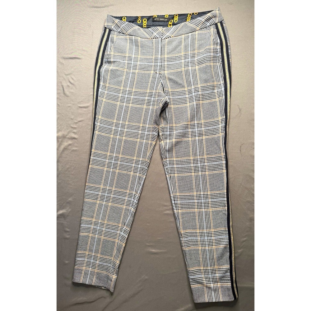 Betty Barclay Plaid Slim Skinny Dress Pants w/ Side Stripe, Size 10